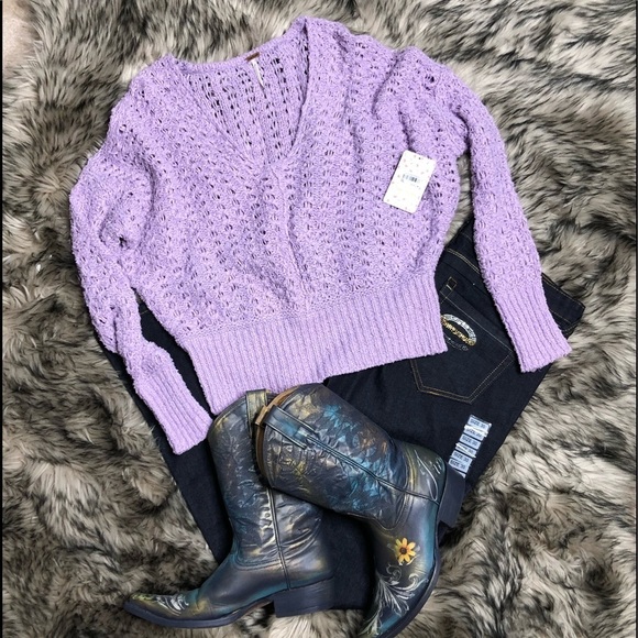 Free People Best of You lavender open knit v neck sweater - Picture 4 of 9